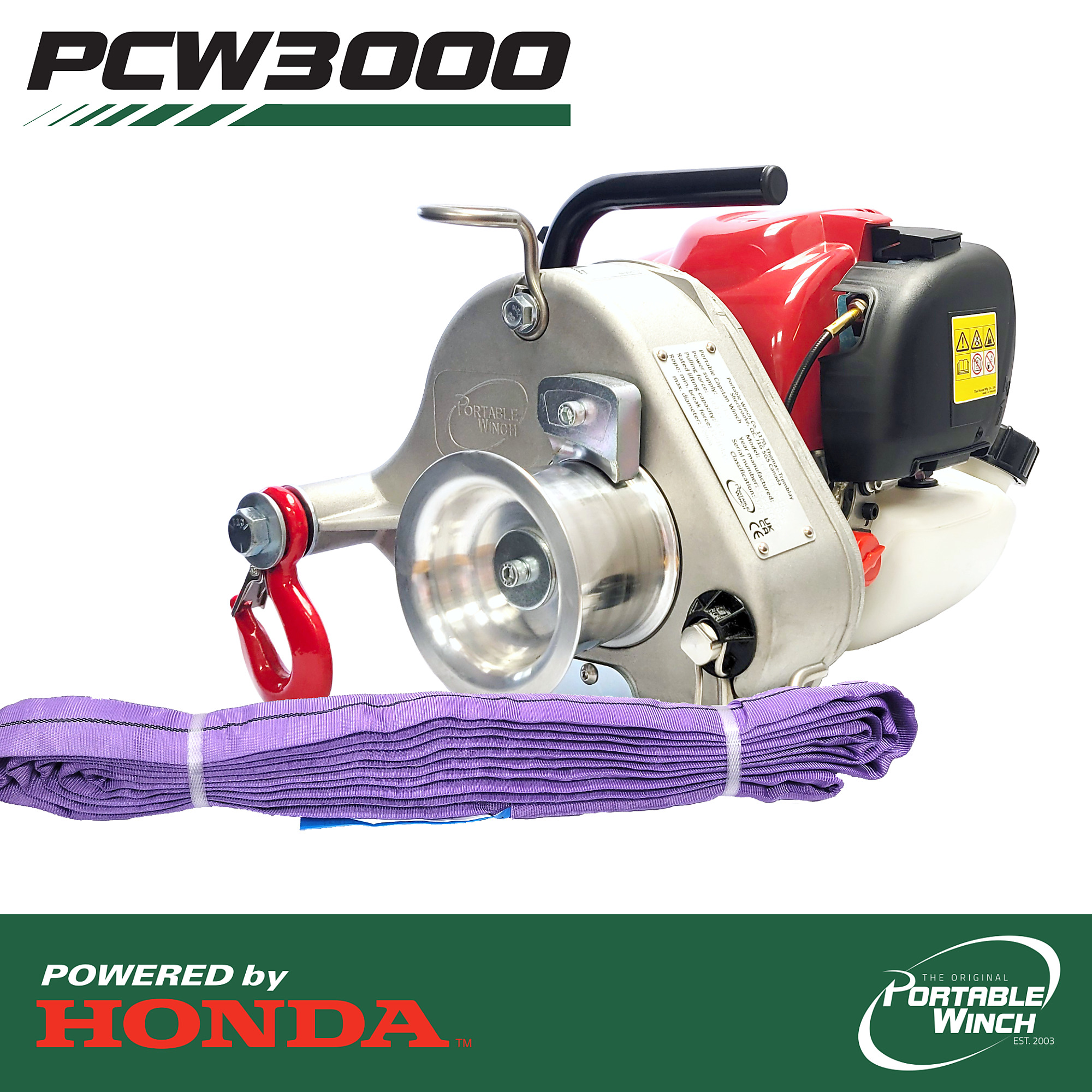 Portable Winch Gas-Powered Capstan Winch, 1550-Lb. Pulling Capacity, 1.34 Honda GX-35 Engine, Model# PCW3000